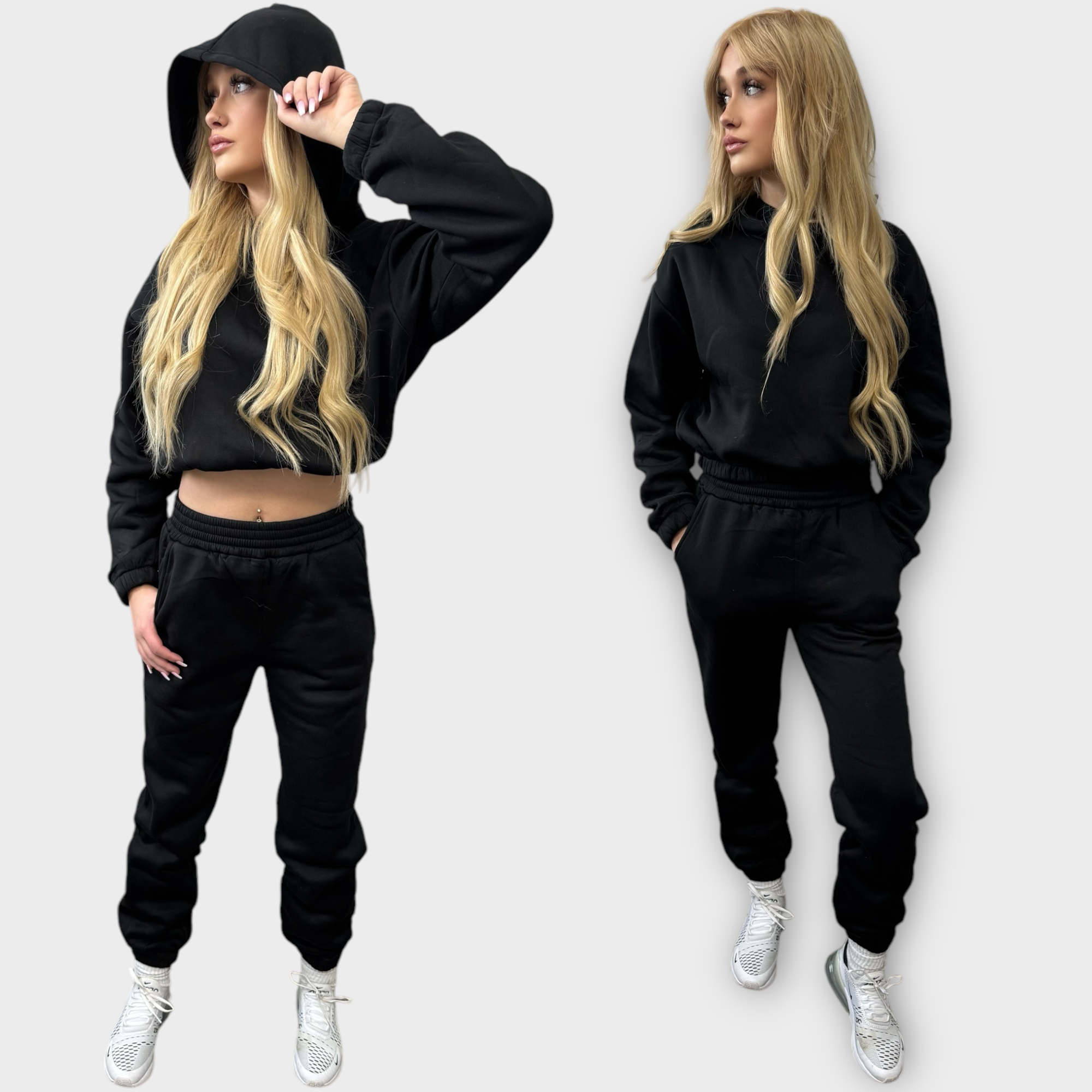 Black 2 piece Lounge Hoodie Sweatsuit Set - ceiavonandfine
