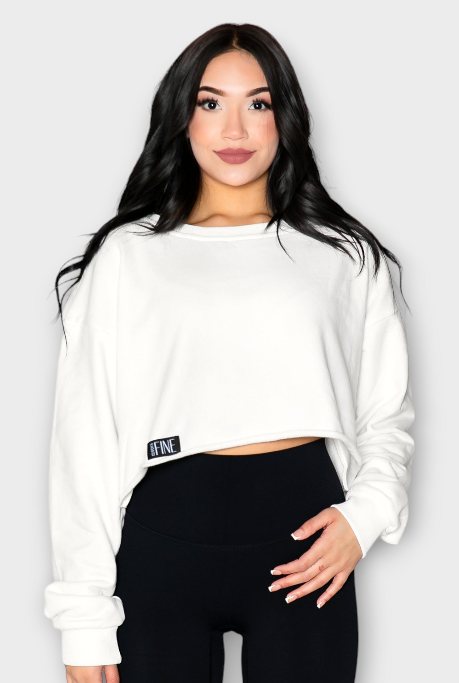 Full Sleeve Cozy Cloud White Crop Sweatshirt for Women - Ceiavonandfine