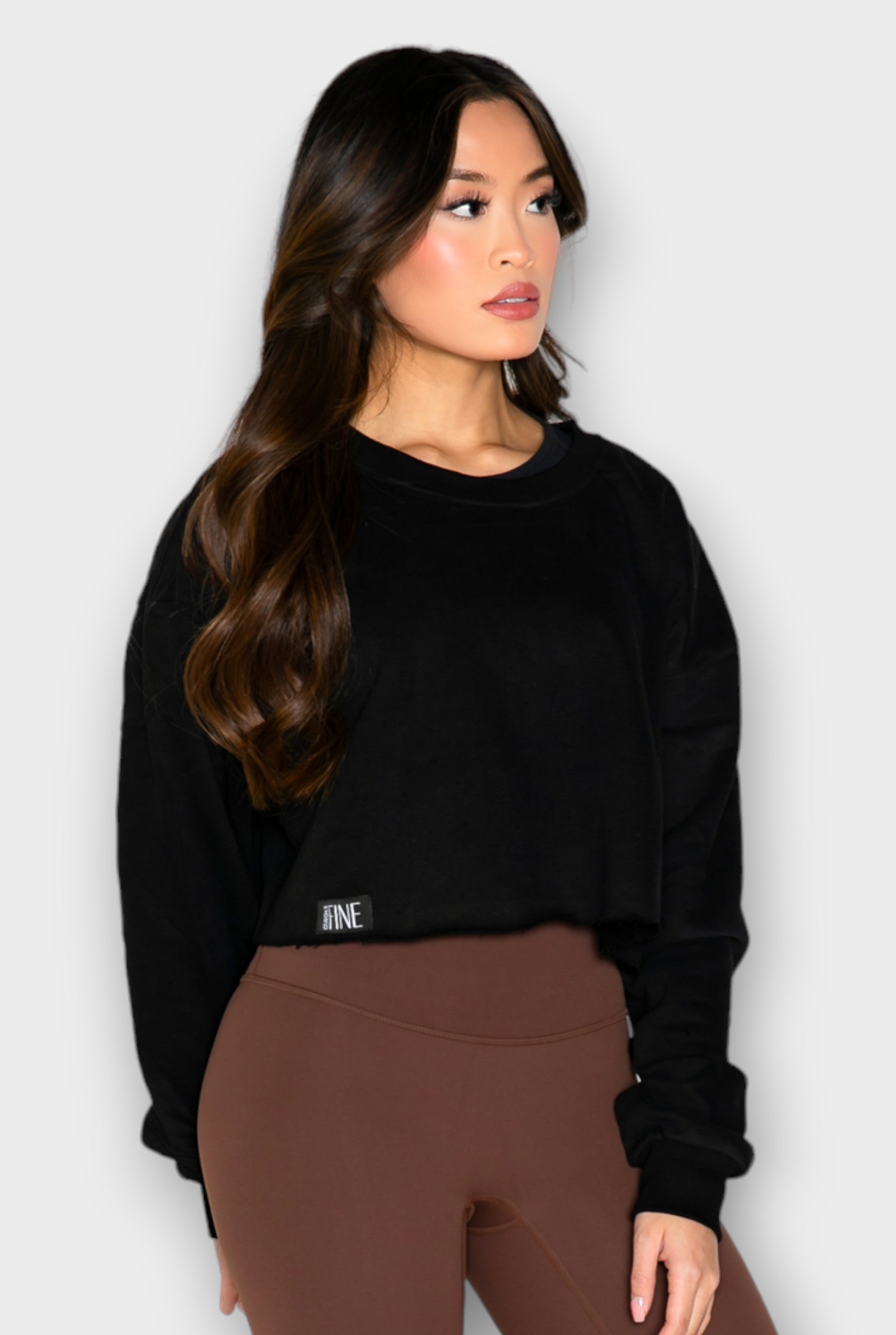 Full Sleeve Cozy Cloud Black Crop Sweatshirt for Women - Ceiavonandfine