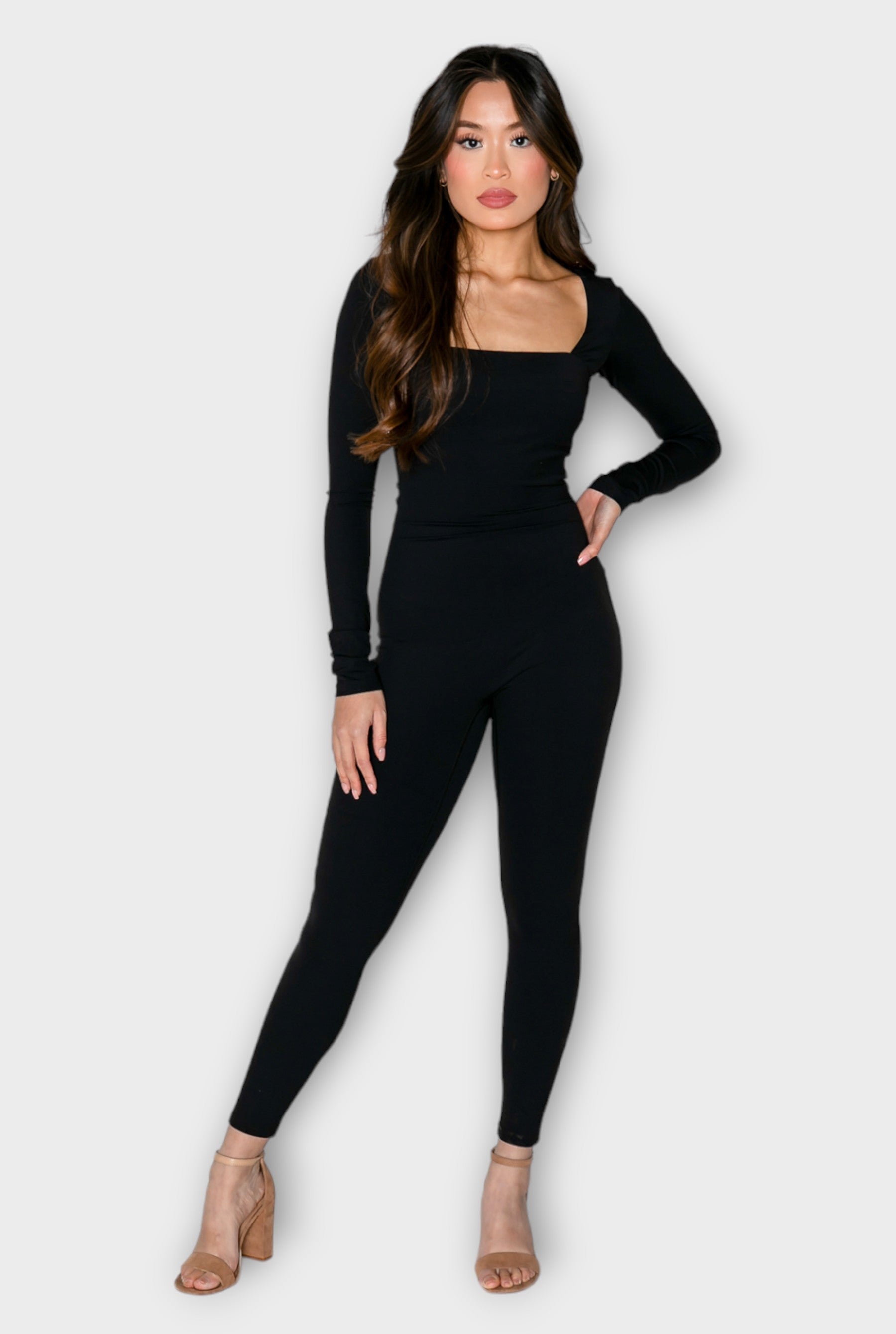 Black Day To Night Square Neck Long Sleeve Bodysuit set For Women - ceiavonandfine