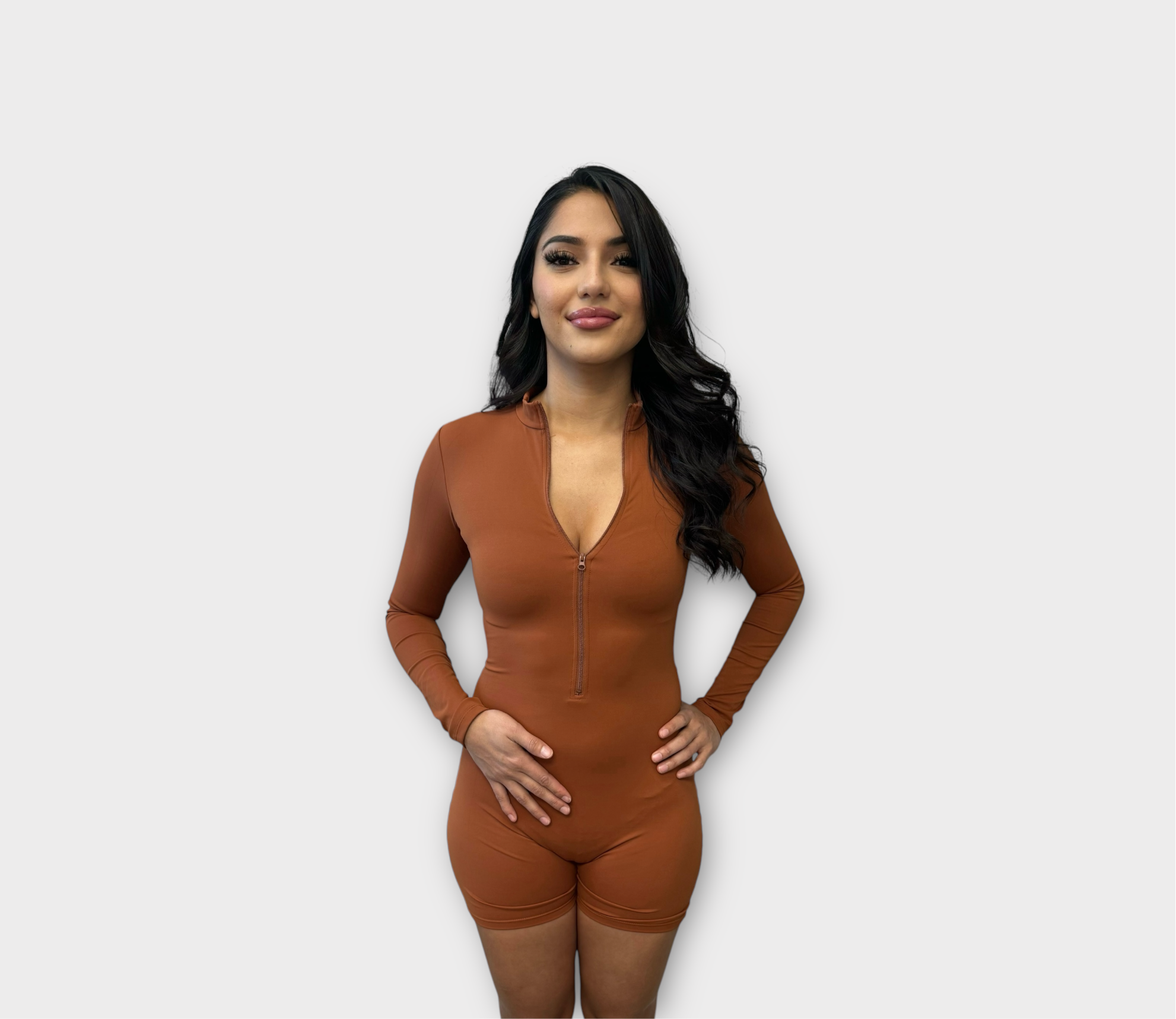 Brown Sculpt Long Sleeve Bodysuit set for Women - ceiavonandfine