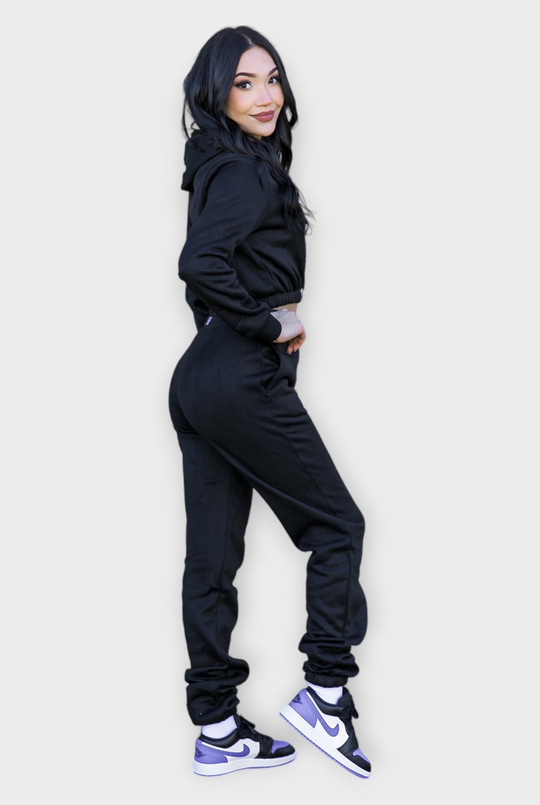 Black Activewear Long Sleeve hoodie and sweatpants Set for Women - Ceiavonandfine