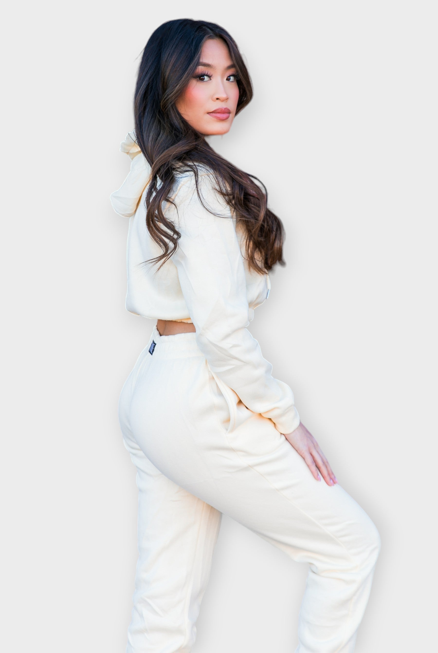 Cream Activewear Long Sleeve hoodie and sweatpants Set for Women - Ceiavonandfine