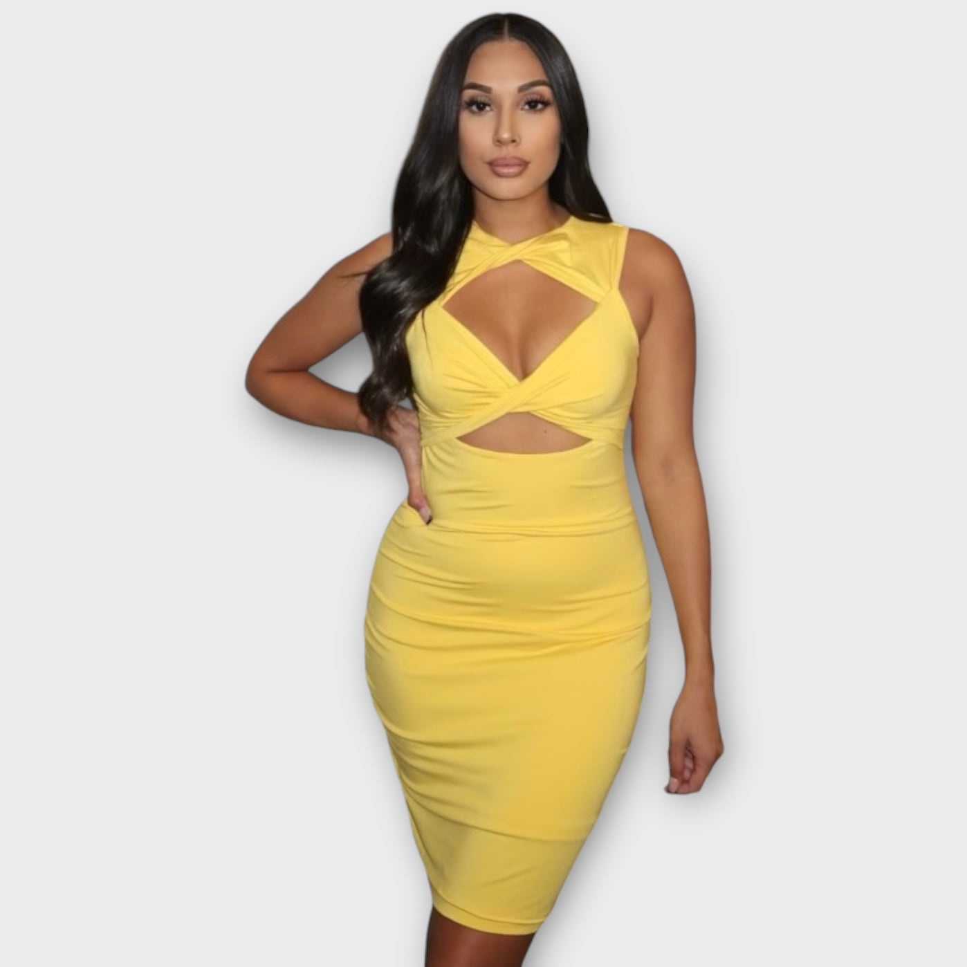 open lace back dress Front Cut-Out Lime Green Bodycon Midi Dress– PromGirl