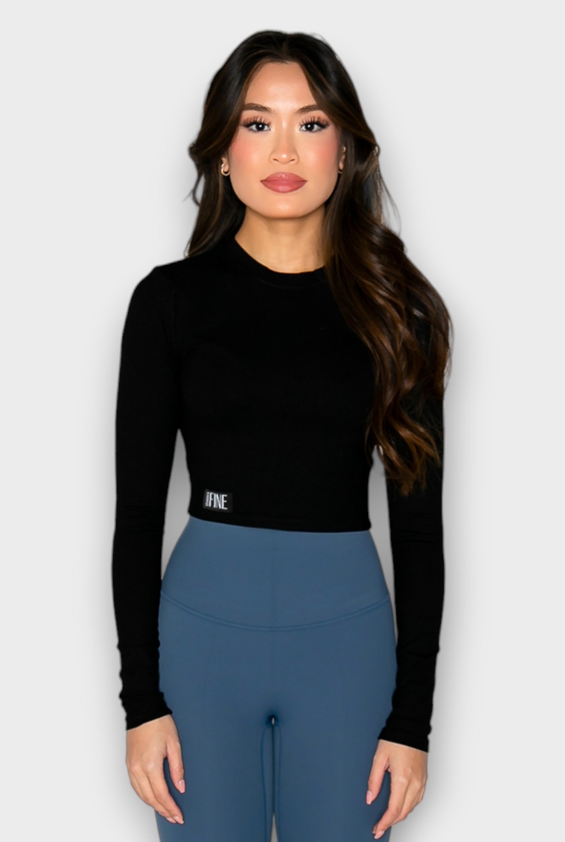 Black Long Sleeve Soft Ribbed Crop Top for Women - ceiavonandfine
