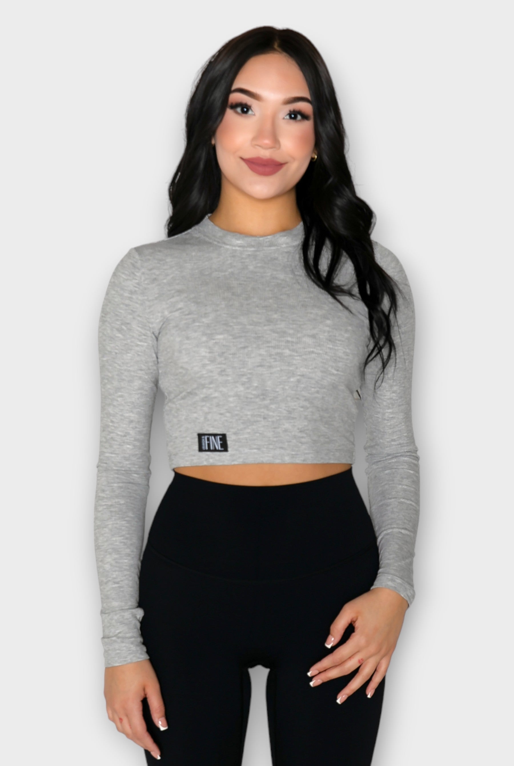Grey Long Sleeve Soft Ribbed Crop Top for Women - ceiavonandfine