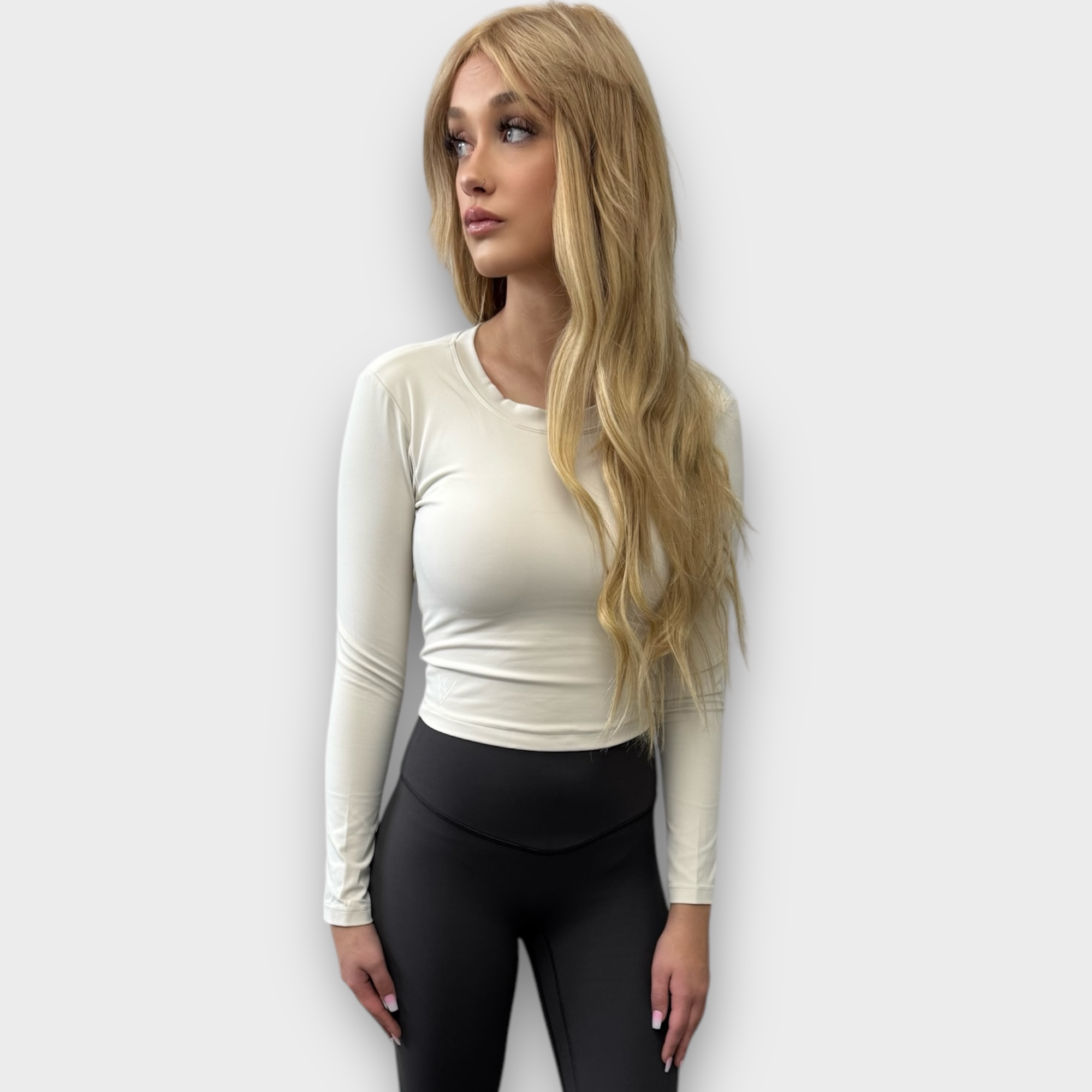 White Long Sleeve fitness Gym cropped Activewear Top - ceiavonandfine